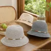 Colorful woven Korean-style sunshade baseball cap for adults, summer straw hat for women details Picture